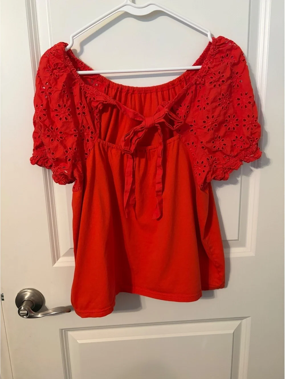 J.Crew Women's orange Puff Sleeve Top with Eyelet Detail, Size M